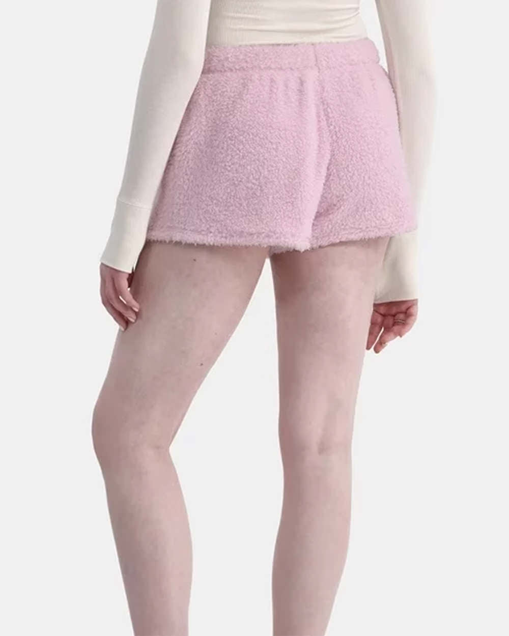 PINK FUZZY SHORTS SIZE FEATURES AND WAIST MEASUREMENT