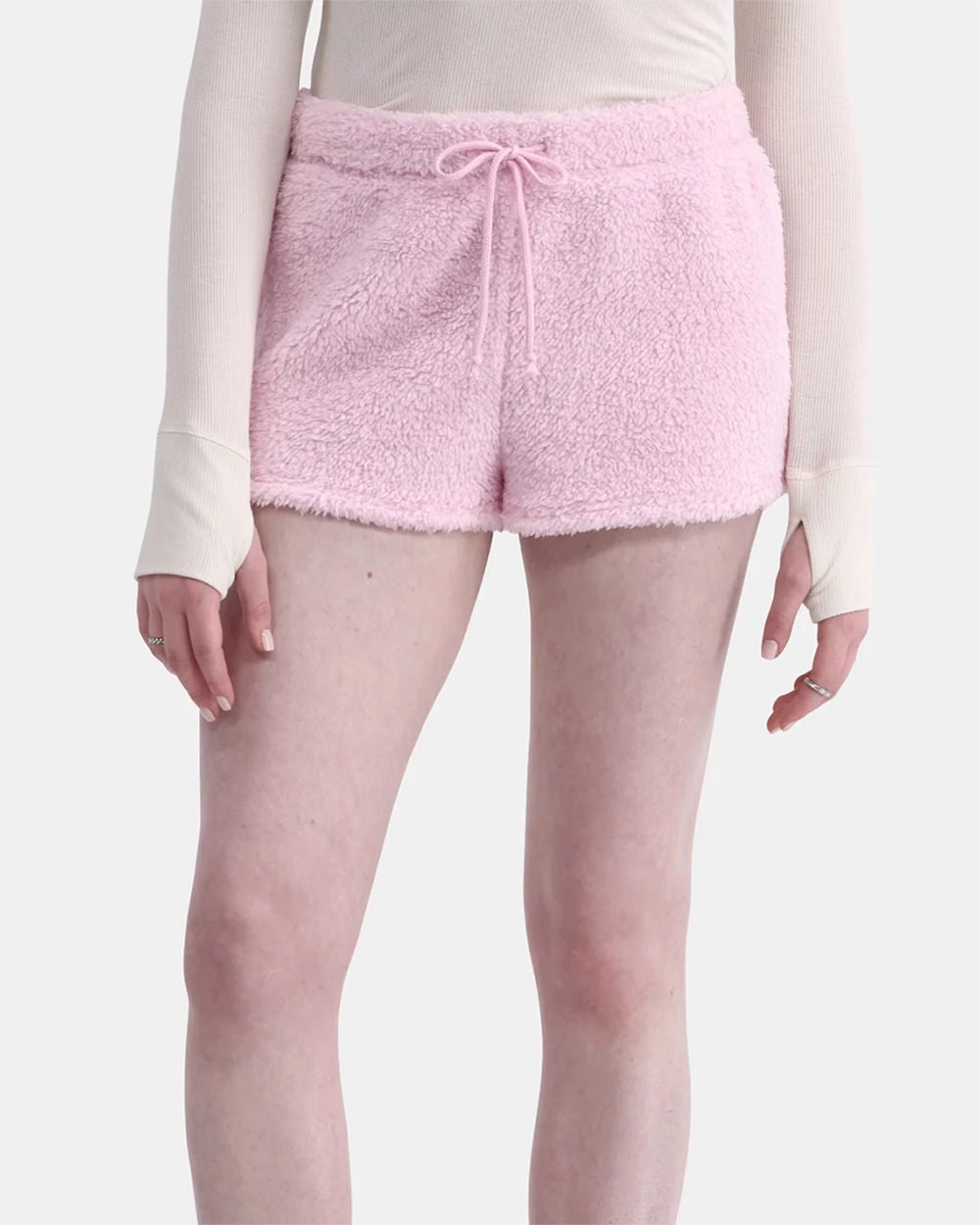 PINK FUZZY SHORTS SIZE FEATURES AND WAIST MEASUREMENT