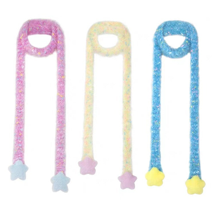 PINK FUZZY STAR ACCENTS SCARF Y2K STYLE ACCESSORY