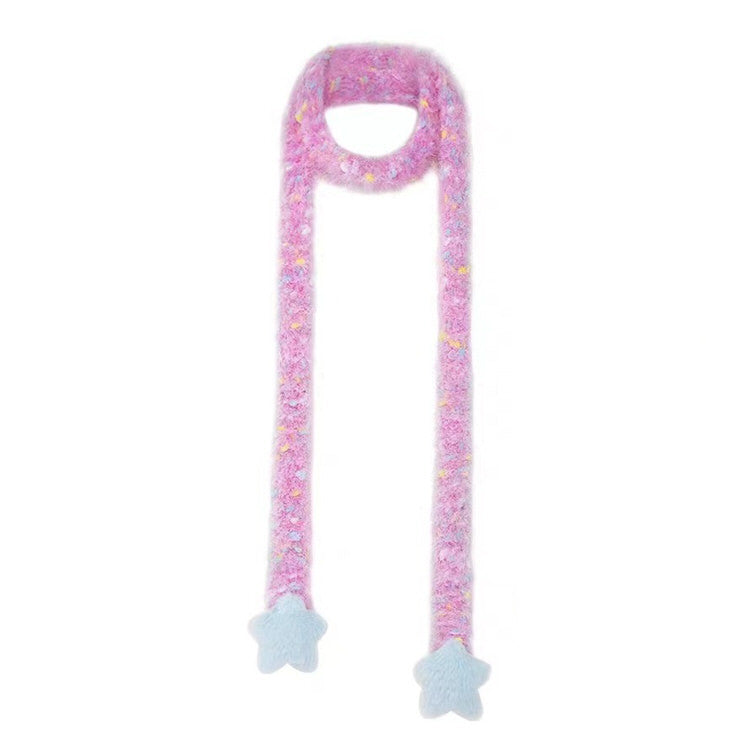 PINK FUZZY STAR ACCENTS SCARF Y2K STYLE ACCESSORY