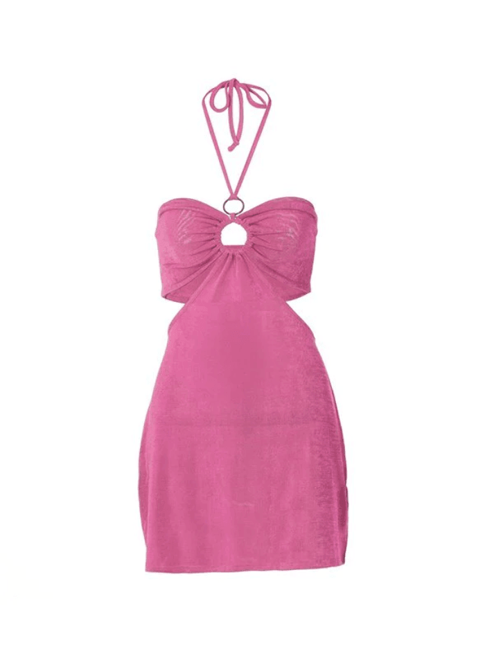 PINK HALTER-NECK MINI DRESS FOR CONFIDENT WOMEN - COMFORTABLE MINI DRESS