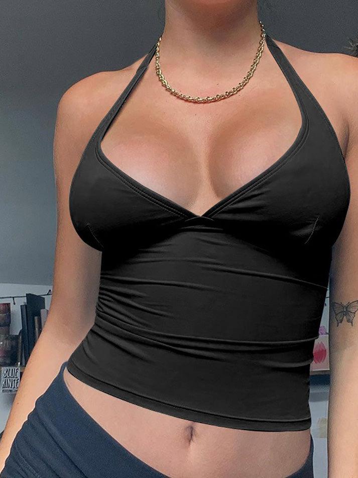 PINK HALTER TOP SHOULDER TANK FOR WOMEN