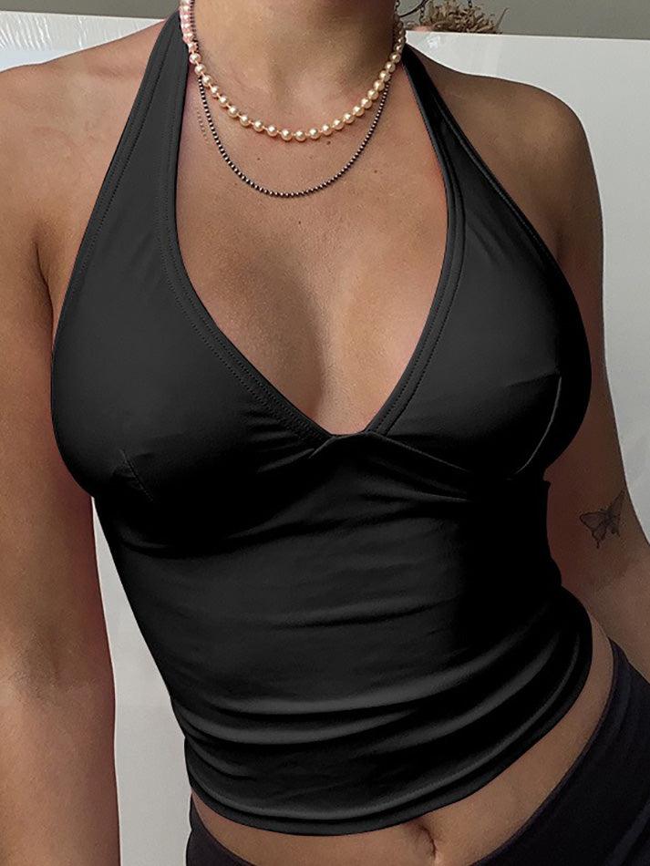 PINK HALTER TOP SHOULDER TANK FOR WOMEN