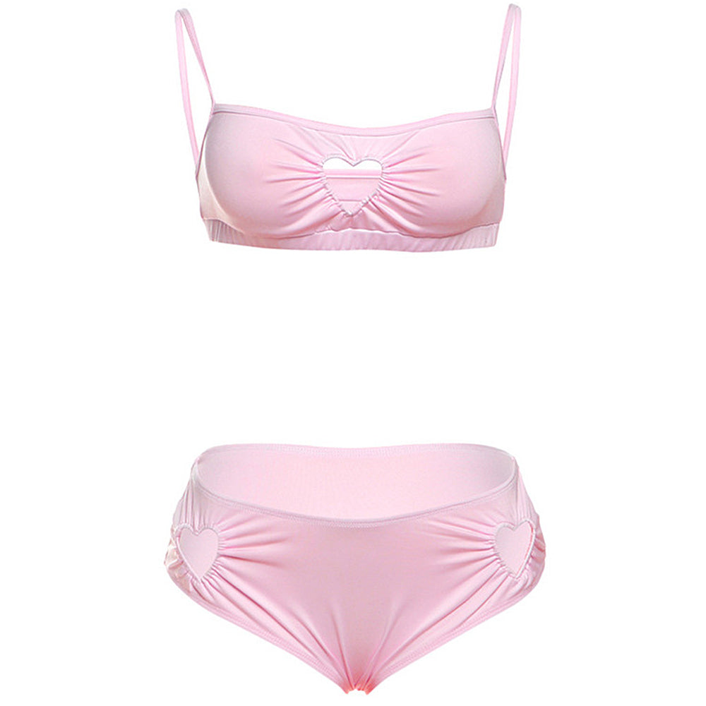 PINK HEART-ACCENTED TWO-PIECE SWIMSUIT LINGERIE SET