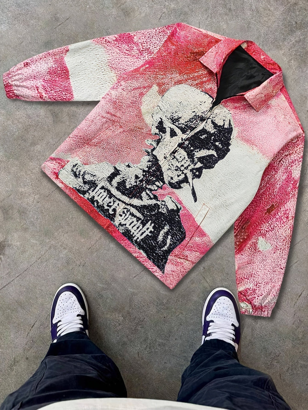 PINK JACKET WITH SMOKING SKULL GRAPHIC - Y2K PINK JACKET STYLE