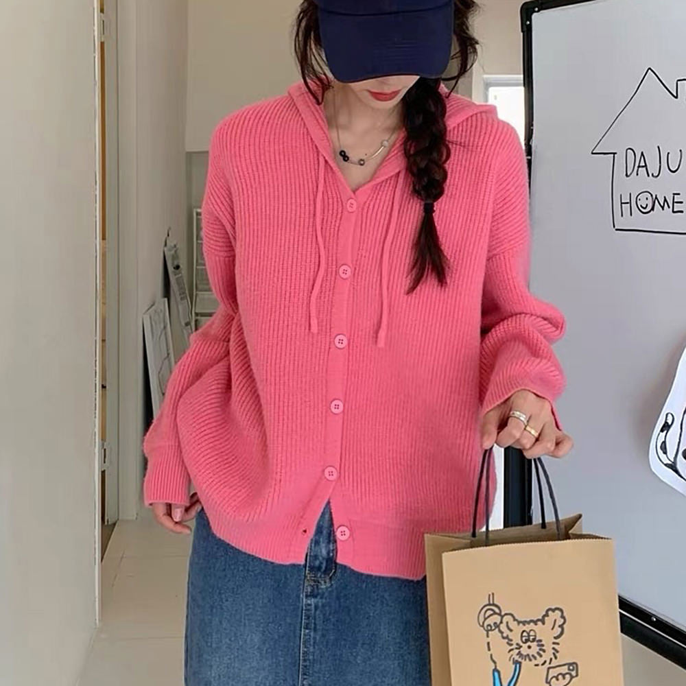 PINK KNIT HOODIE PROBLEM CHILD KNIT CARDIGAN