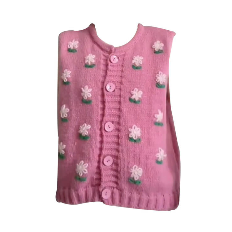 PINK KNITTED FLORAL VEST FOR WOMEN FASHION ACCESSORY