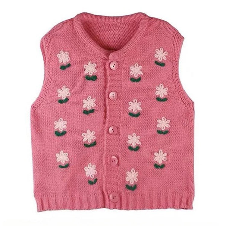 PINK KNITTED FLORAL VEST FOR WOMEN FASHION ACCESSORY