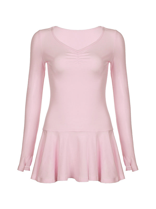 PINK LONG-SLEEVED DRESS SLIM MINI DRESS