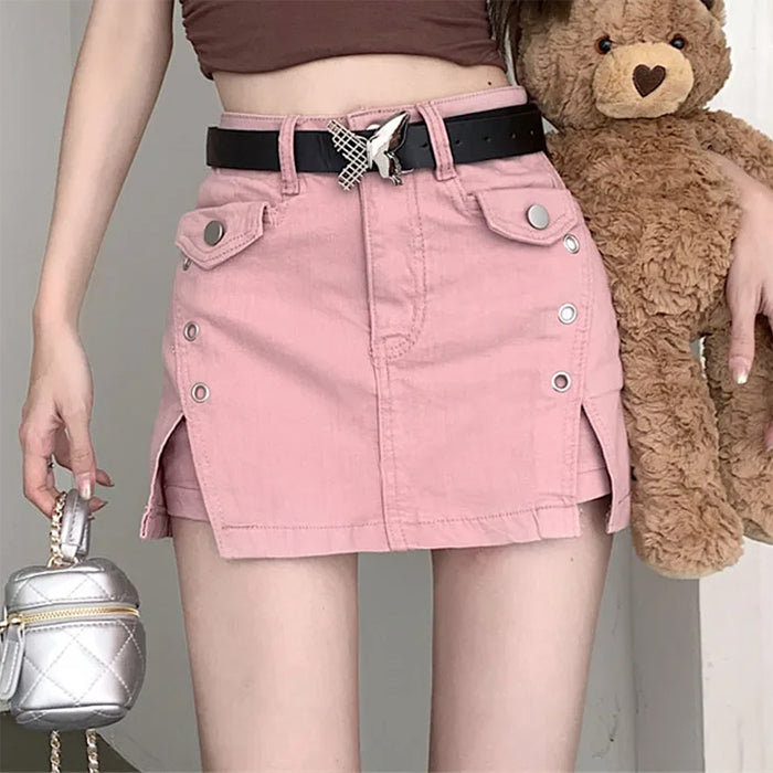 PINK MINI SKIRT WITH BLACK BELT