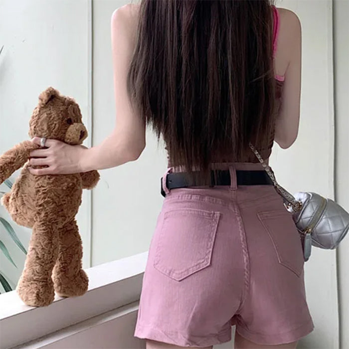 PINK MINI SKIRT WITH BLACK BELT