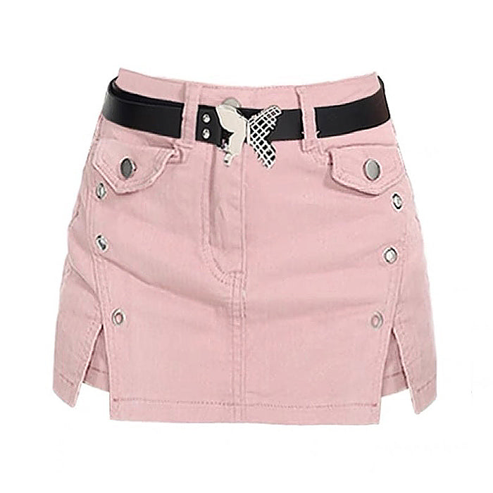 PINK MINI SKIRT WITH BLACK BELT