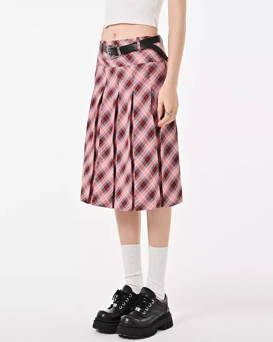 PINK PLAID KILT SKIRT PLEATED MINI KILT