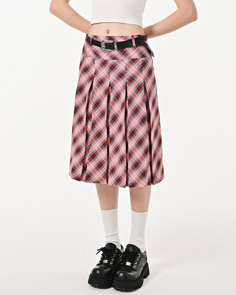 PINK PLAID KILT SKIRT PLEATED MINI KILT