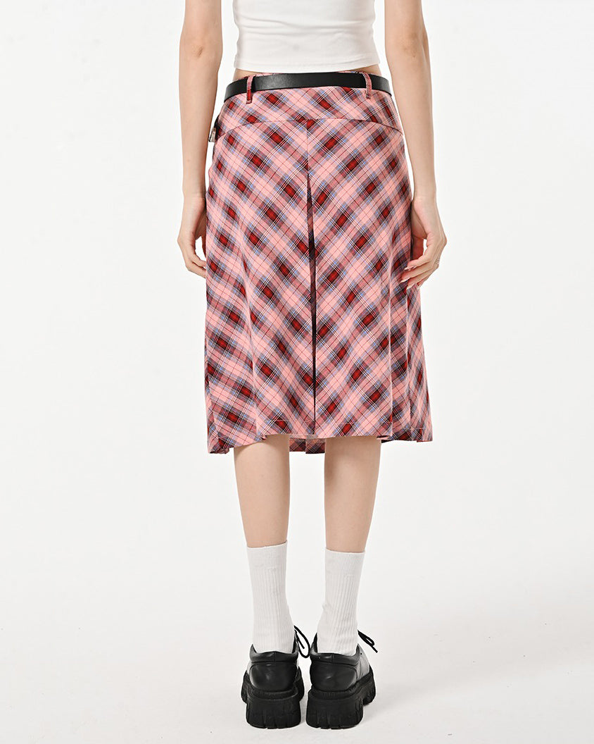 PINK PLAID KILT SKIRT PLEATED MINI KILT