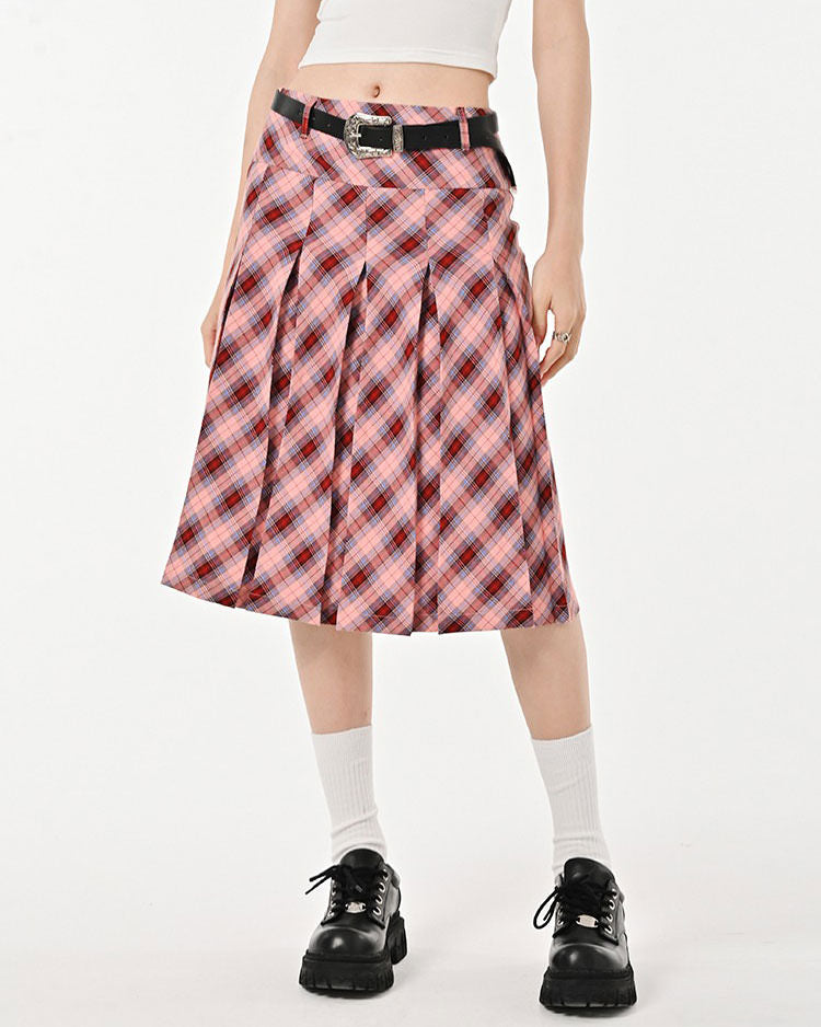 PINK PLAID KILT SKIRT PLEATED MINI KILT
