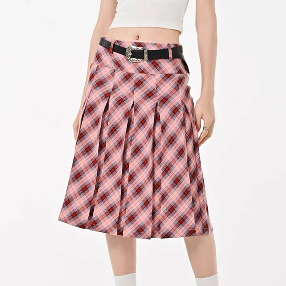 PINK PLAID KILT SKIRT PLEATED MINI KILT