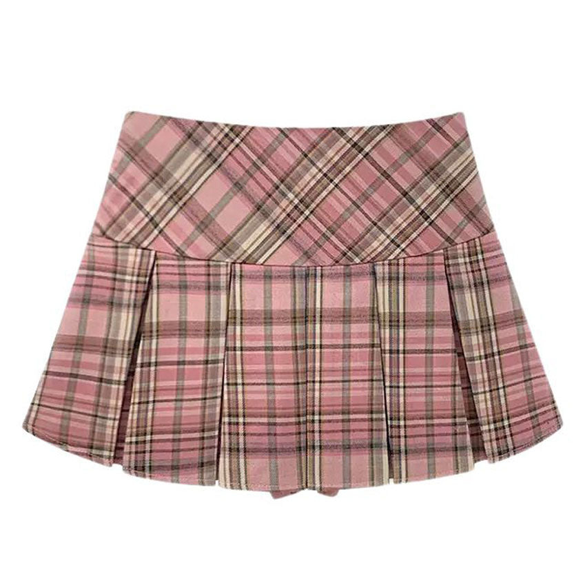PINK PLAID MINI SKIRT CLASSIC DESIGN SCHOOL CRUSH PLEATED