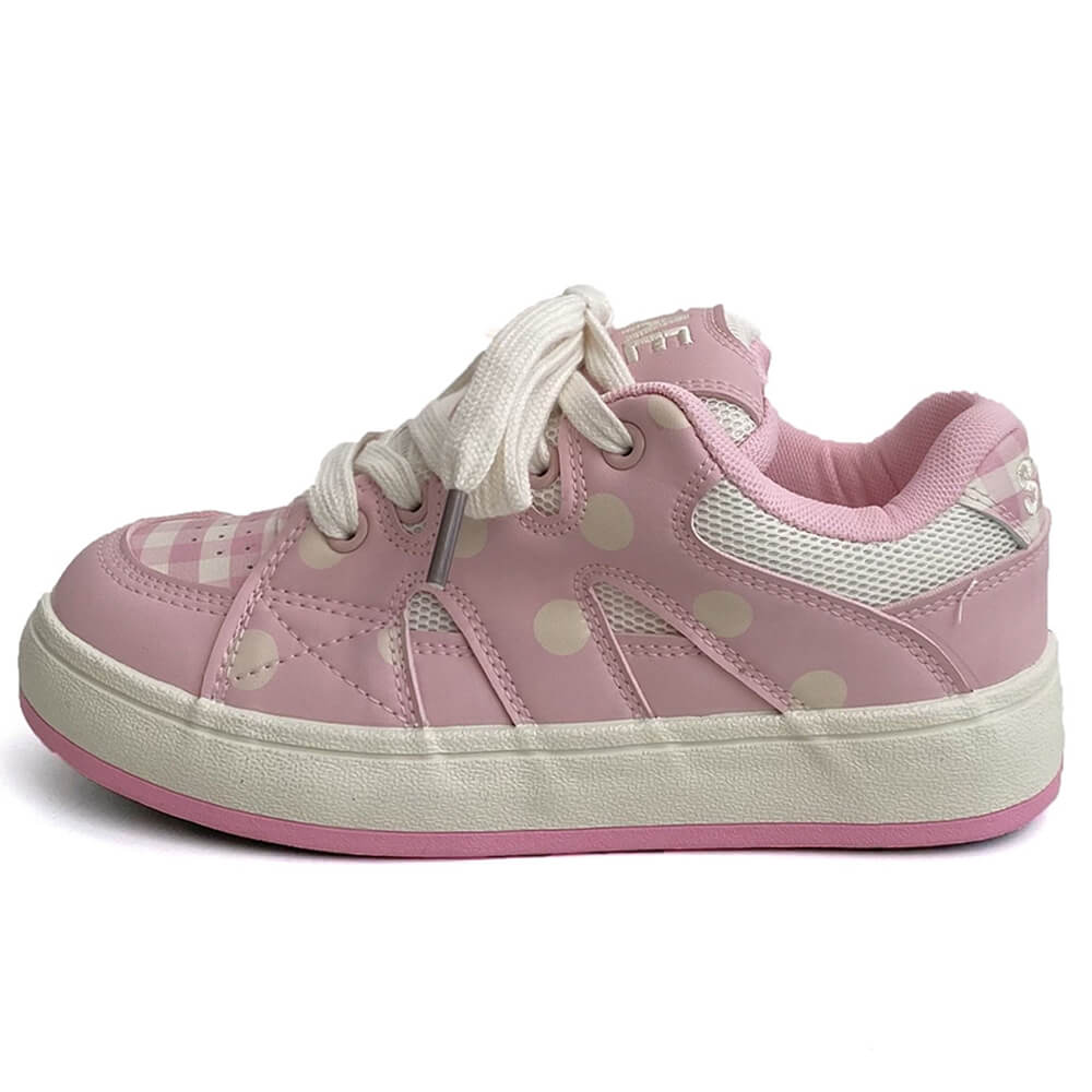 PINK POLKA DOT VEGAN LEATHER SNEAKER BOOGZEL CLOTHING