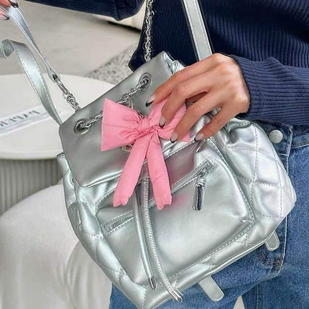 PINK PUFFY BOW KEYCHAIN ZINC ALLOY