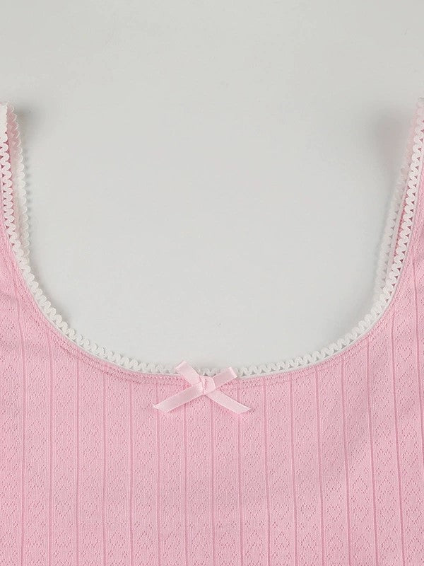 PINK RIBBED ROMPER WITH LACE TRIM SLIM FIT JUMPSUIT