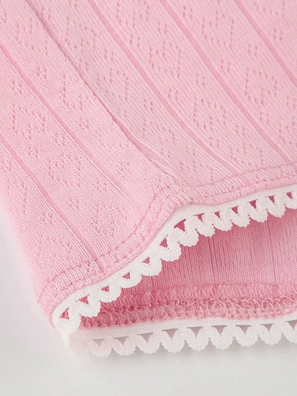 PINK RIBBED ROMPER WITH LACE TRIM SLIM FIT JUMPSUIT