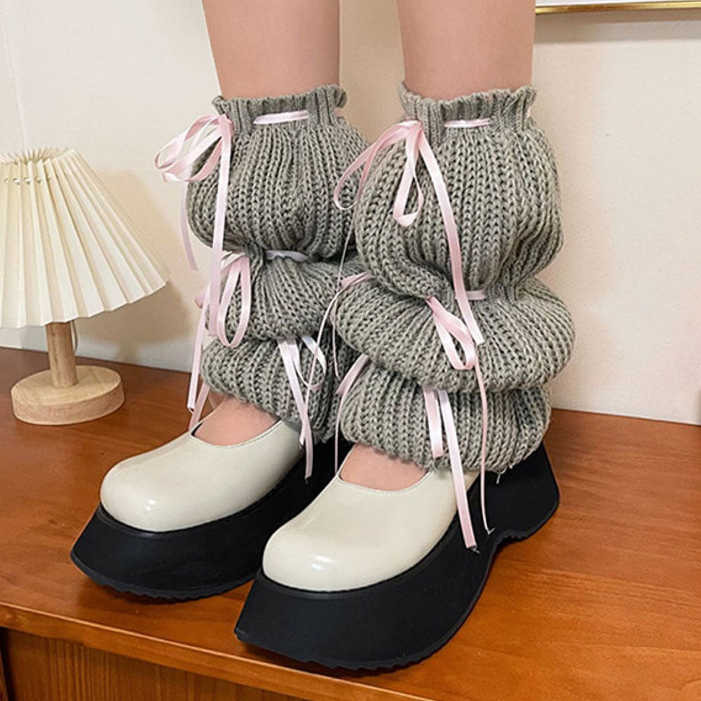 PINK RIBBON LEG WARMERS BALLETCORE BOWS