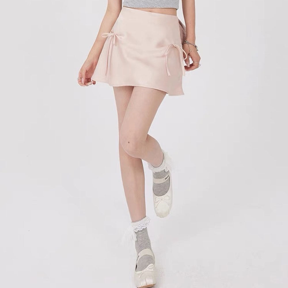 PINK SATIN MINI SKIRT FLATTERING FIT FOR ALL BODY TYPES