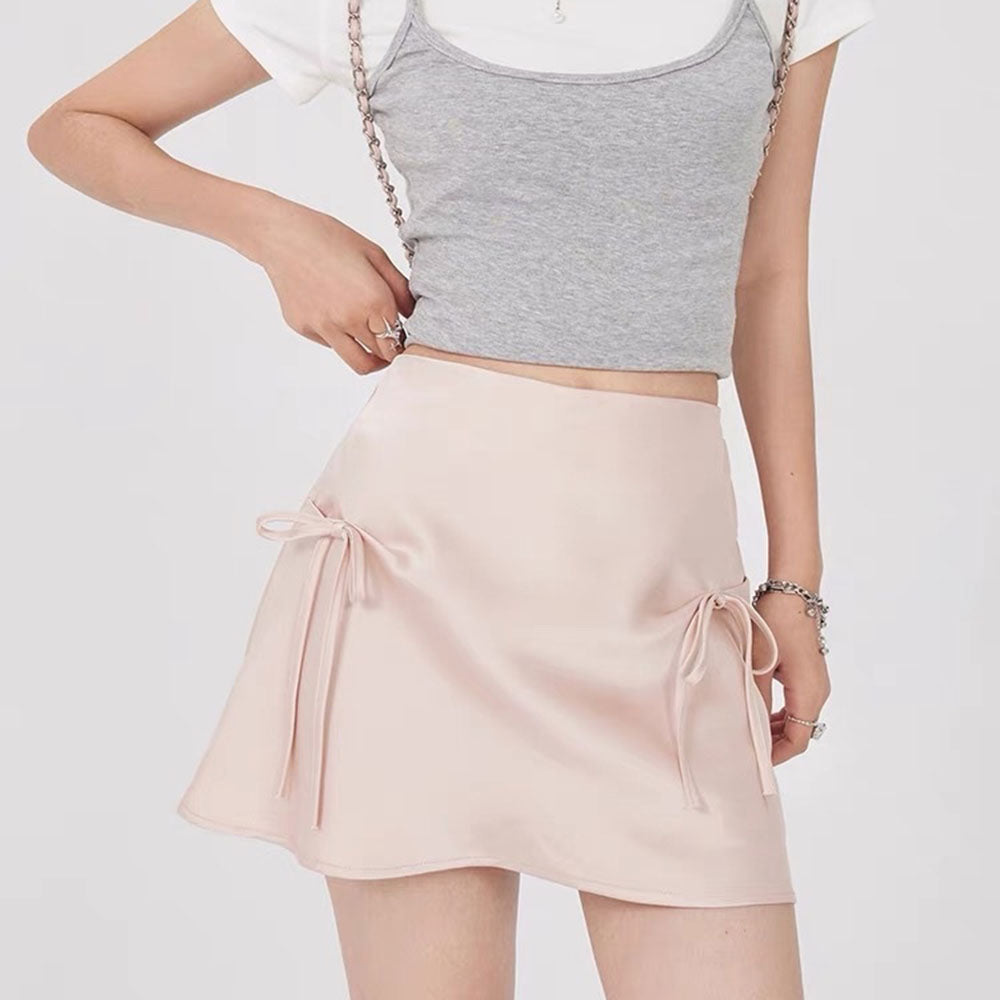 PINK SATIN MINI SKIRT FLATTERING FIT FOR ALL BODY TYPES