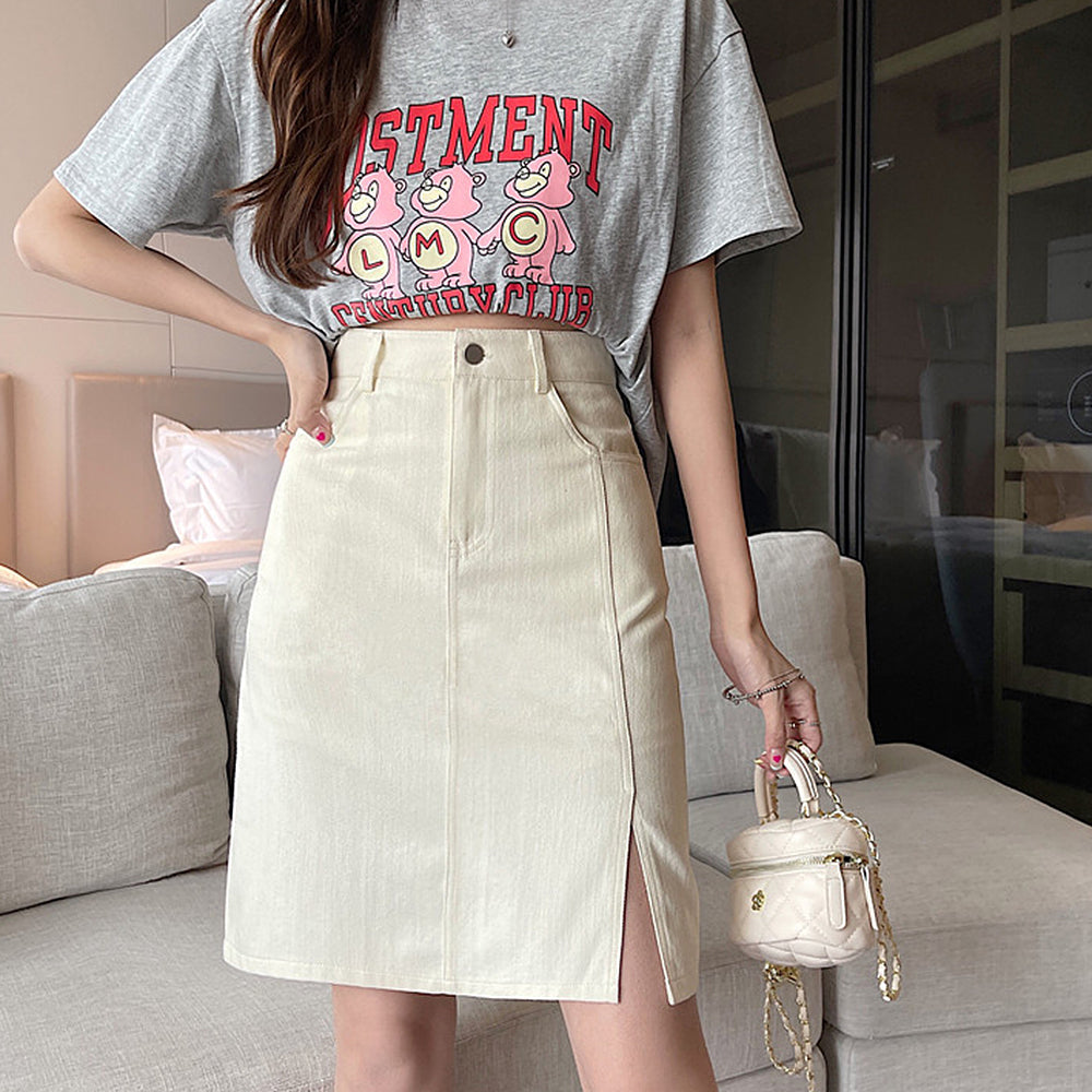 PINK SLIT KNEE-LENGTH SKIRT MODERN DESIGN