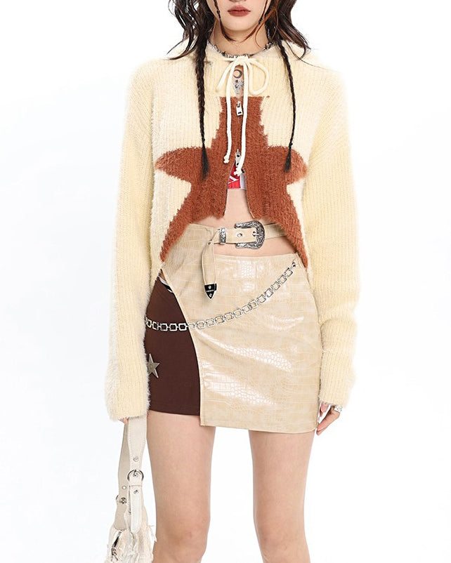 PINK STAR-PATTERNED CROPPED HOODIE FOR WOMEN