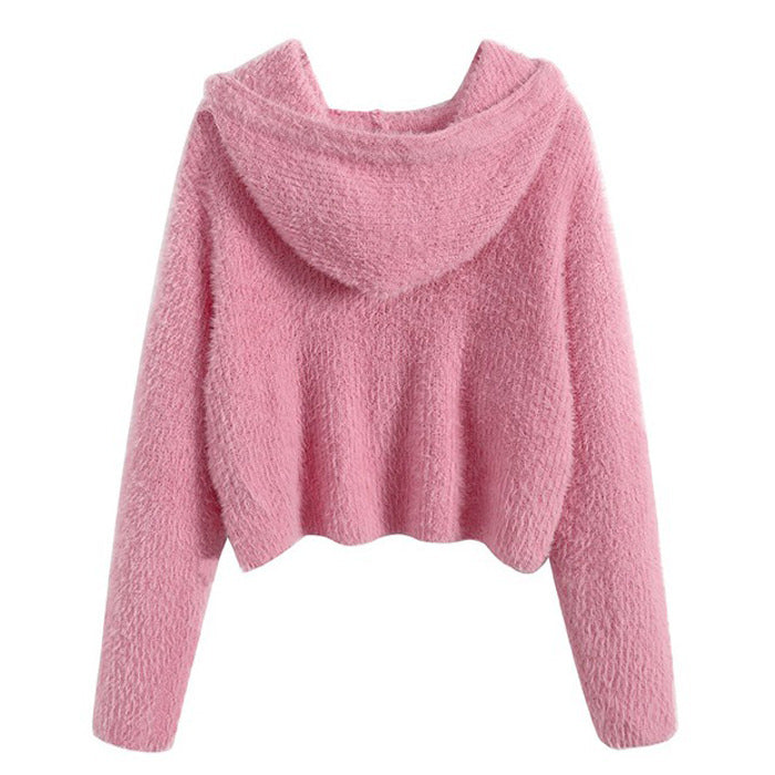 PINK STAR-PATTERNED CROPPED HOODIE FOR WOMEN