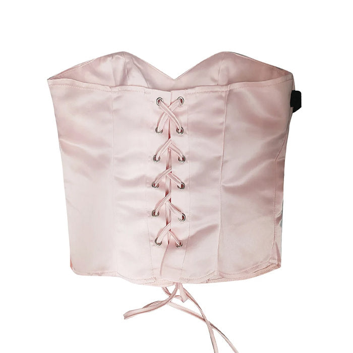 PINK STRAPLESS CORSET WITH BLACK RIBBON FOR PARTY OR COSTUME