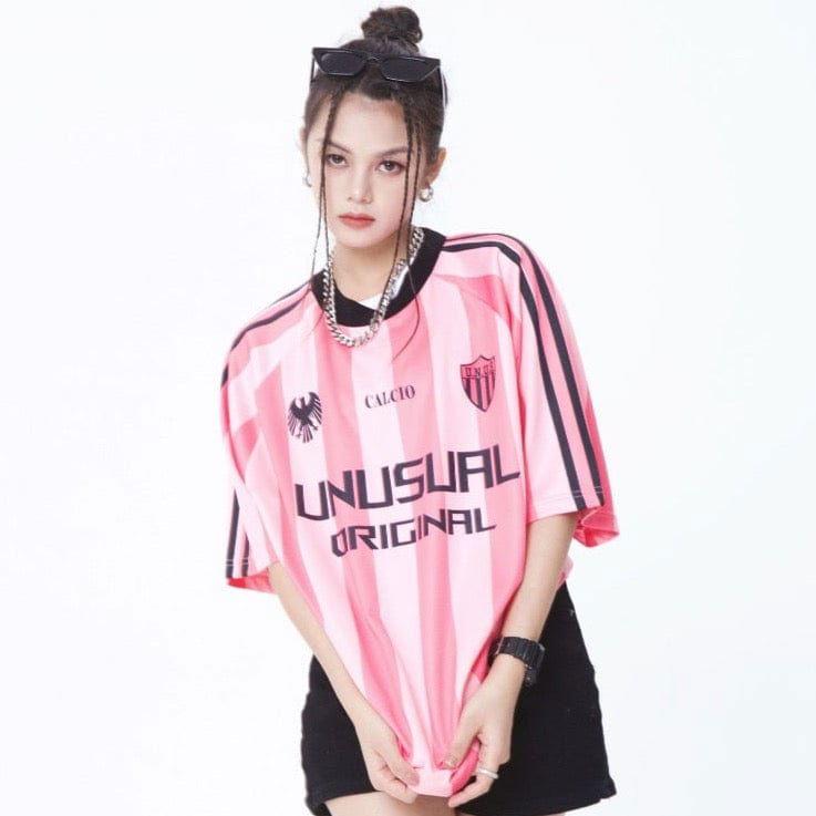 PINK STRIPED SOCCER JERSEY WITH UNIQUE DESIGN