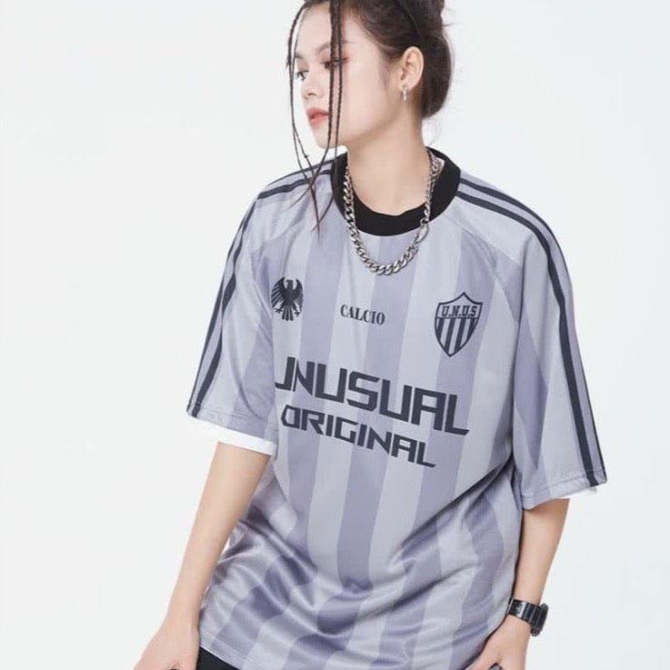 PINK STRIPED SOCCER JERSEY WITH UNIQUE DESIGN