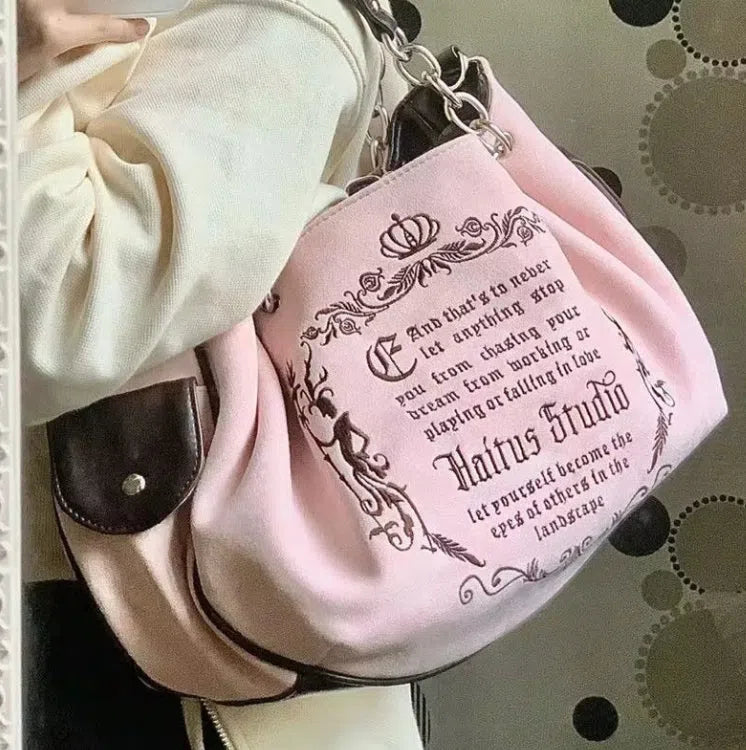 PINK TOTE BAG WITH CHAIN STRAPS - GOTHIC TOTE STYLE