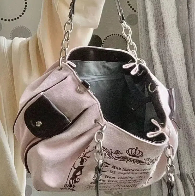 PINK TOTE BAG WITH CHAIN STRAPS - GOTHIC TOTE STYLE