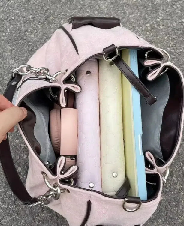 PINK TOTE BAG WITH CHAIN STRAPS - GOTHIC TOTE STYLE