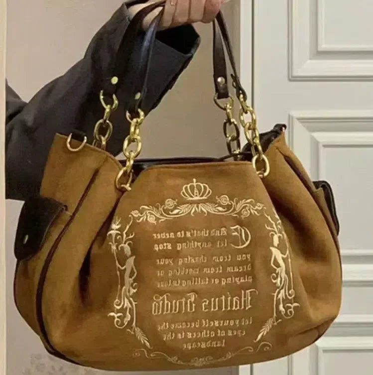 PINK TOTE BAG WITH CHAIN STRAPS - GOTHIC TOTE STYLE