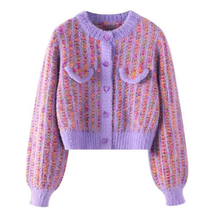 PINK TWEED CARDIGAN WITH HEART BUTTONS FOR WOMEN