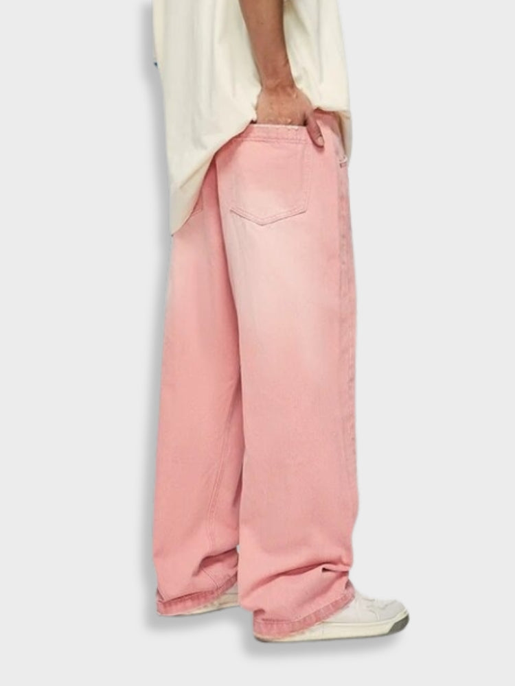 PINK WIDE-LEG PANTS WITH UNISEX PINK WASHED COLOR OPTION