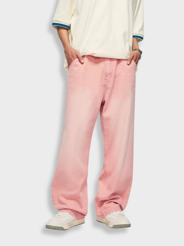 PINK WIDE-LEG PANTS WITH UNISEX PINK WASHED COLOR OPTION