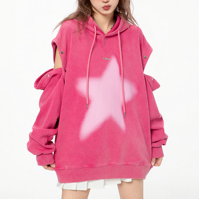 PINK Y2K HOODIE WITH GRAFFITI STAR PRINT