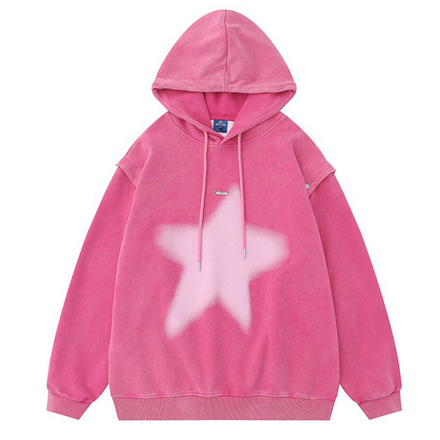 PINK Y2K HOODIE WITH GRAFFITI STAR PRINT
