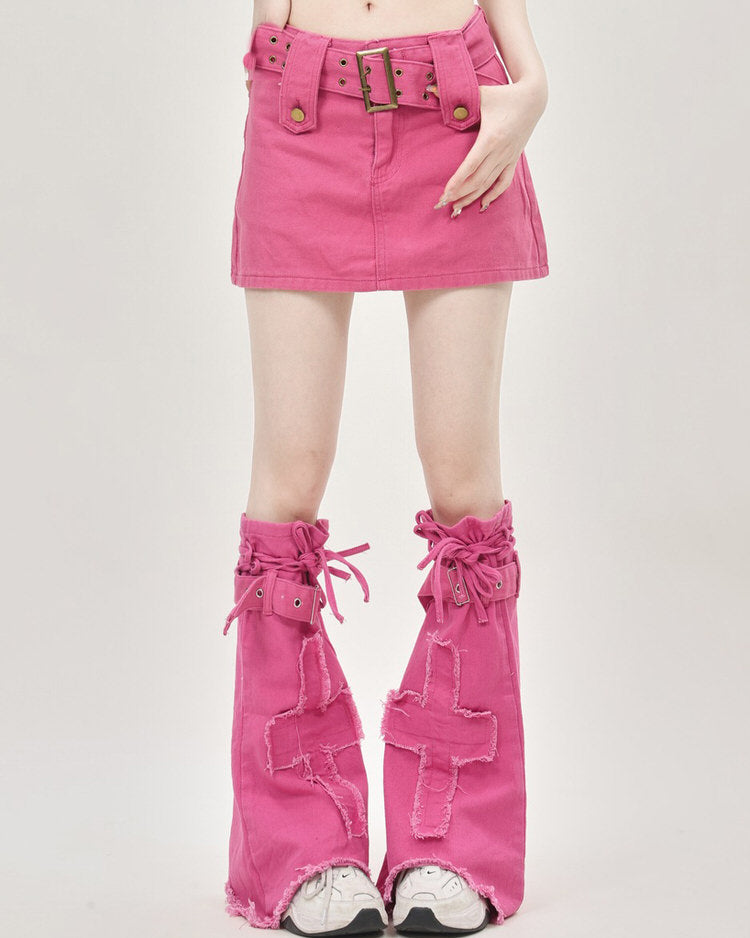 PINK Y2K LEG WARMERS SET WITH SKIRT FOR RETRO STYLE