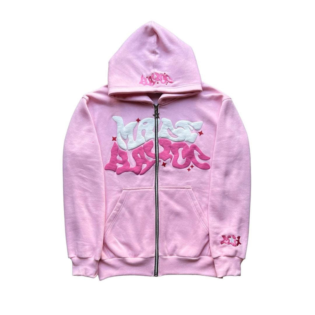 PINK ZIP-UP HOODIE SUGAR GLOW ZIP-UP WITH RAISED LETTERING