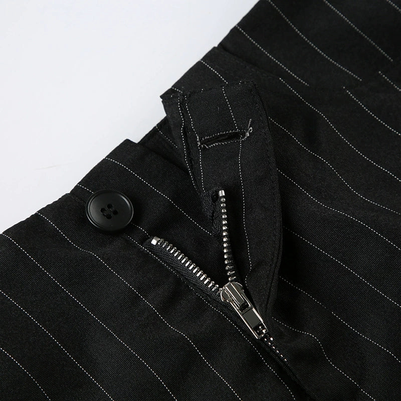 PINSTRIPED BLACK MINISKIRT WITH CHIC LOW WAIST DESIGN