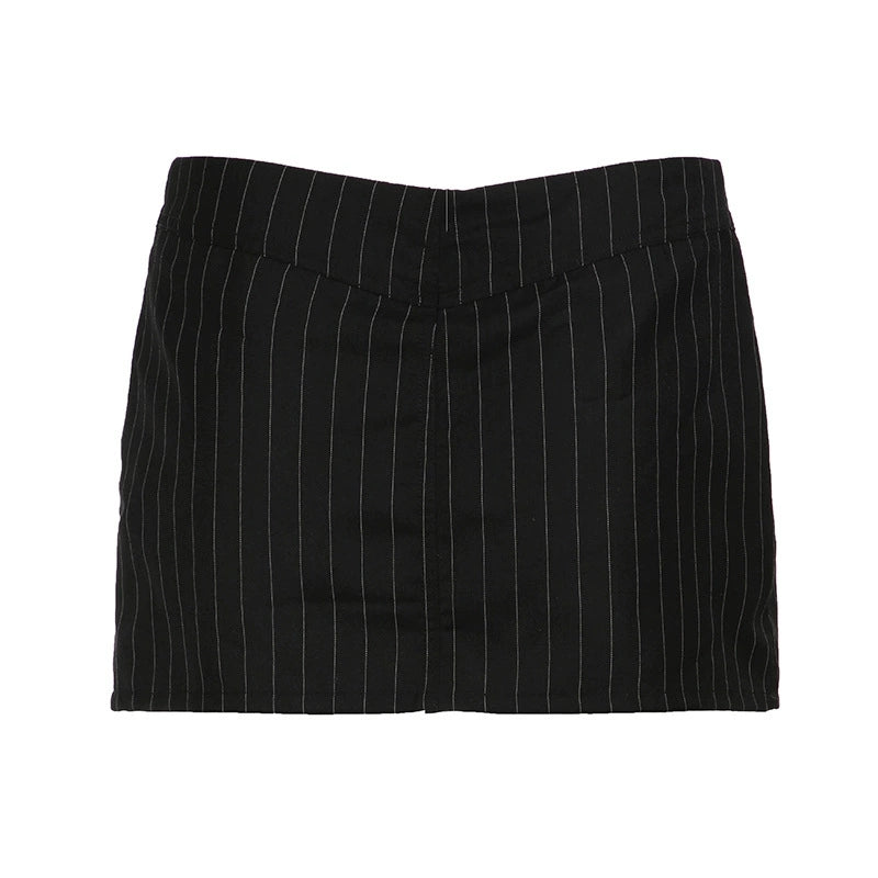 PINSTRIPED BLACK MINISKIRT WITH CHIC LOW WAIST DESIGN