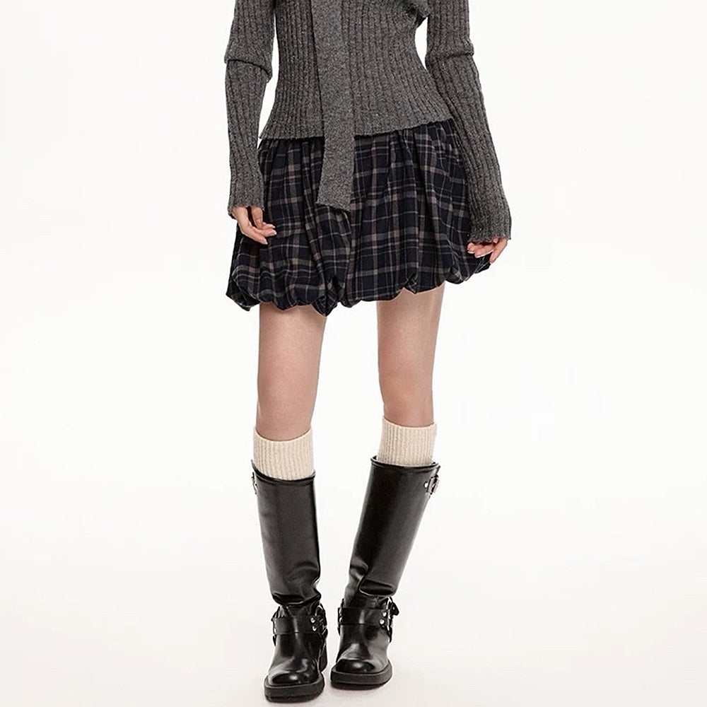PLAID BALLOON MINI SKIRT PREPPY PLAID BALLOON