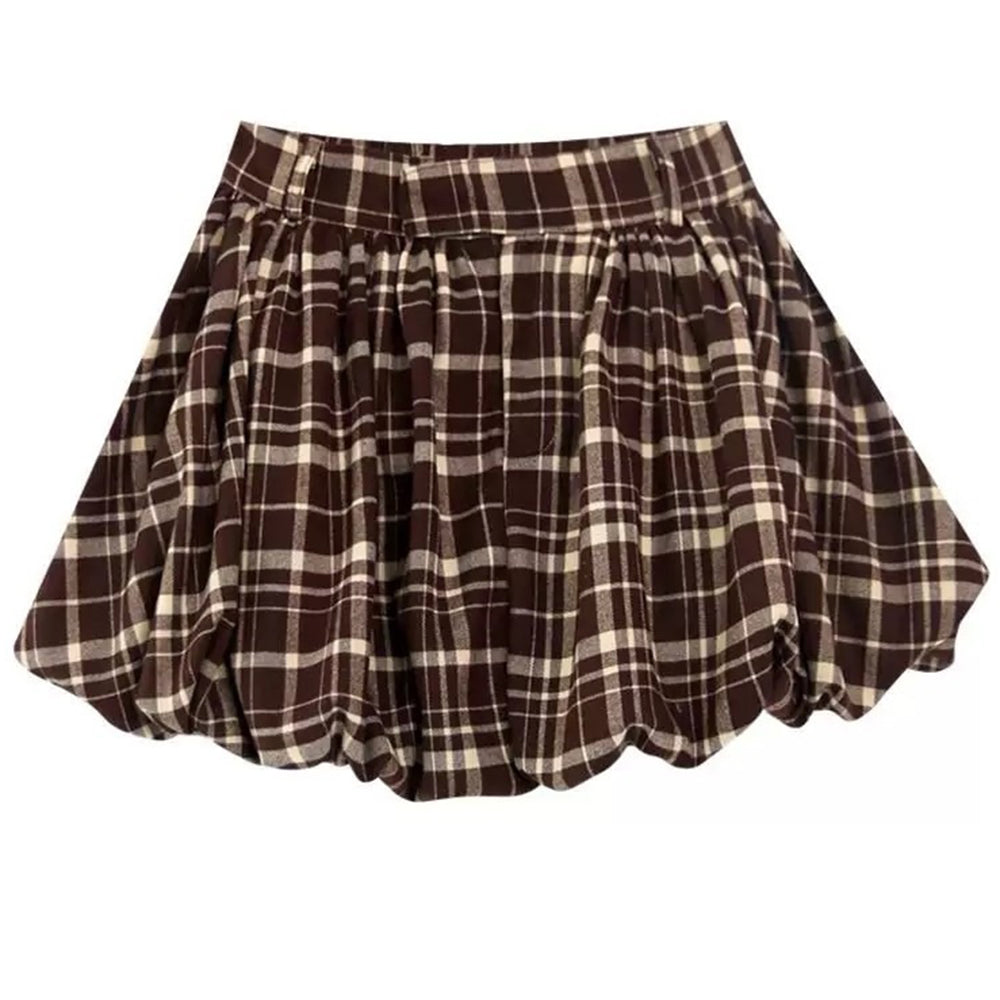 PLAID BALLOON MINI SKIRT PREPPY PLAID BALLOON